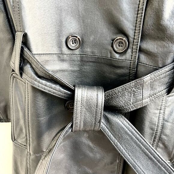 Cooper collection genuine leather trench coat large lapels size medium - Picture 11 of 11